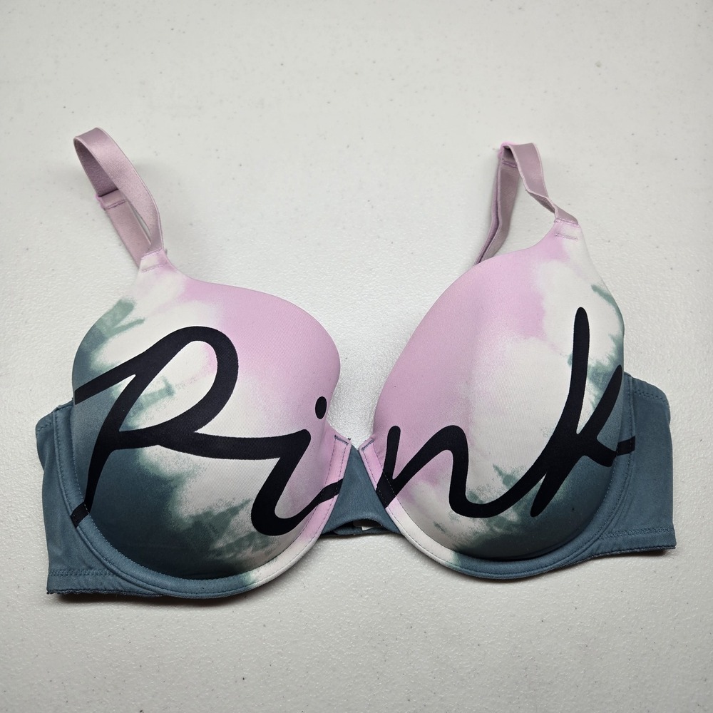 PINK Women Bra 34B Blue Ombre Colorblock T Shirt‎ Underwired Lightly Lined